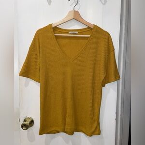 Zara Mustard Yellow V-neck Top
